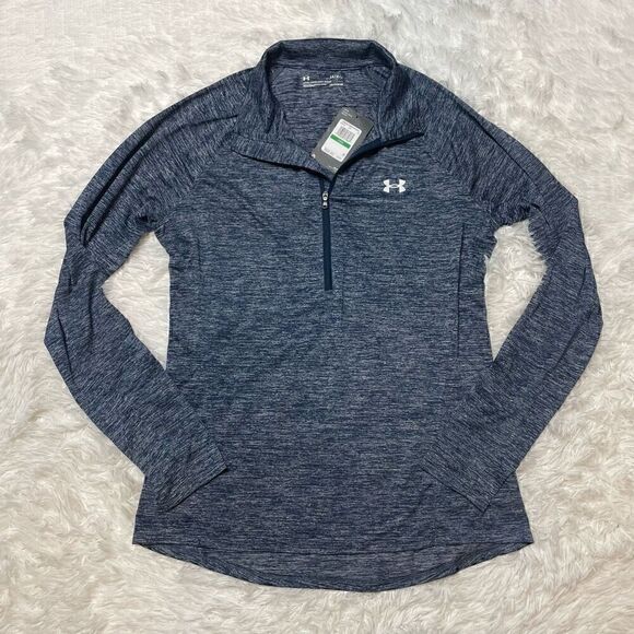 Under Armour Loose HeatGear Size Large Blue Heather 1/2 Zip Long Sleeve Top - Picture 1 of 9